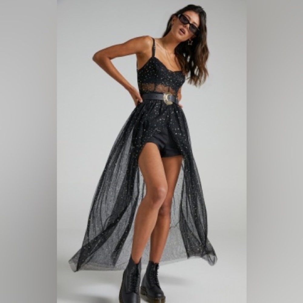 Showpo: STUNNING VIEW MAXI DRESS - BODICE SHEER DRESS IN BLACK MESH